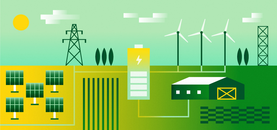 illustrazione bio solar fotovoltaico bess