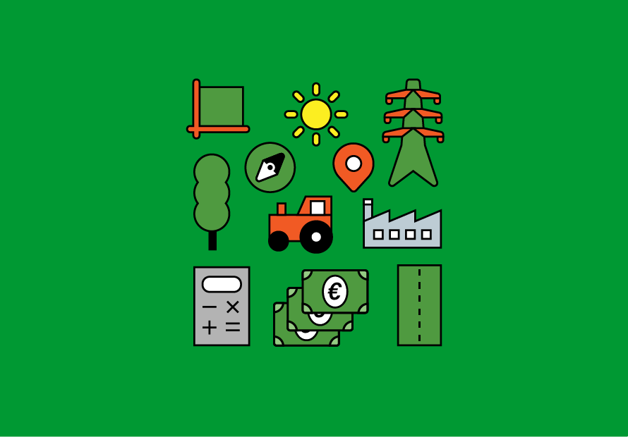 icone con i fattori di calcolo del valore del terreno per fotovoltaico