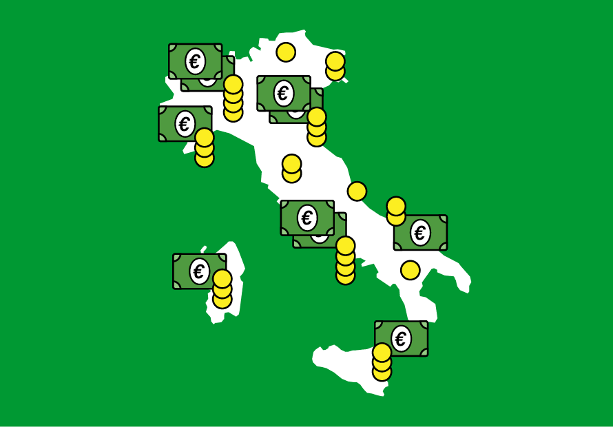mappa infografica dell'Italia con l'individuazione delle aree più remunerative