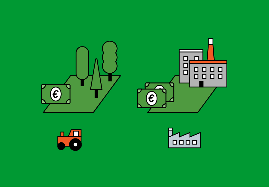 illustrazione dei terreni agricoli e industriali a confronto